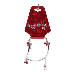 Happy Holidays Round Beaded Colored Bracelet With Candy Cane Charms On Card